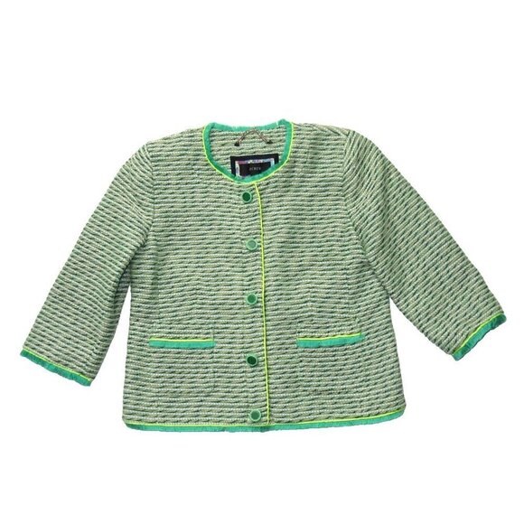 NWoT J.Crew Cropped Lady Jacket in Seaweed Tweed Neon Piping 4